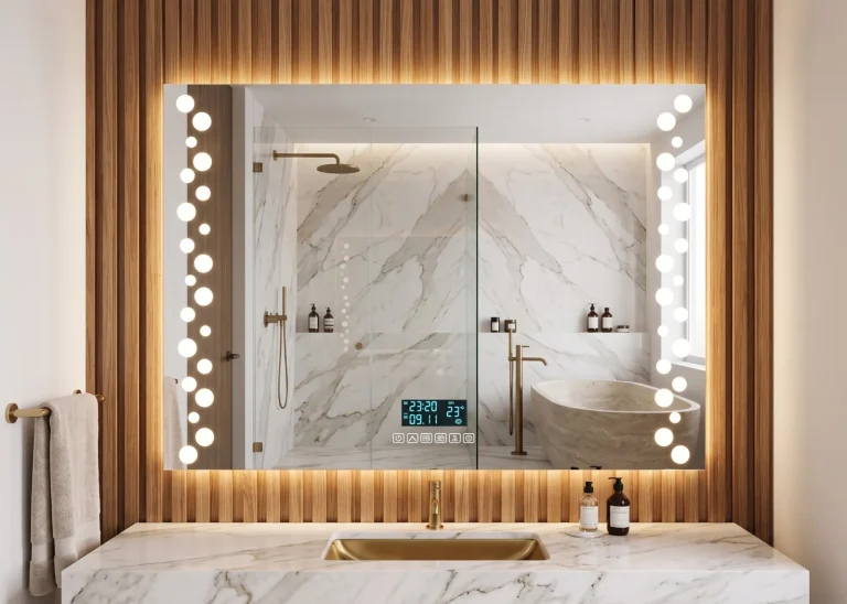Espejo LED KL617 rectangular con círculos de luz