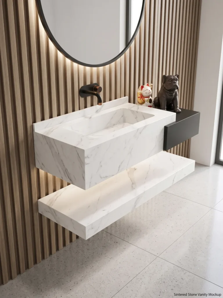 Vanitorio de piedra sinterizada blanco